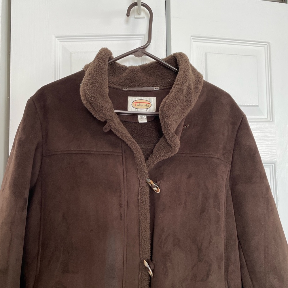 VTG XL Talbots faux suede/sherpa coat Toggle Button down Chocolate brown winter - Picture 1 of 14